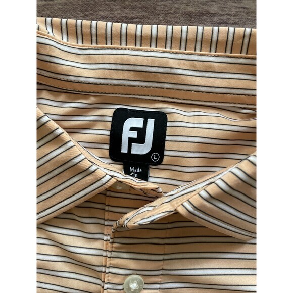 FootJoy FJ Golf Polo Shirt Men's Size L Short Sleeve PEACH STRIPES National - Picture 3 of 7